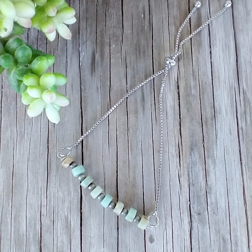 Natural Gemstone Bronze Chain Adjustable Bracelet